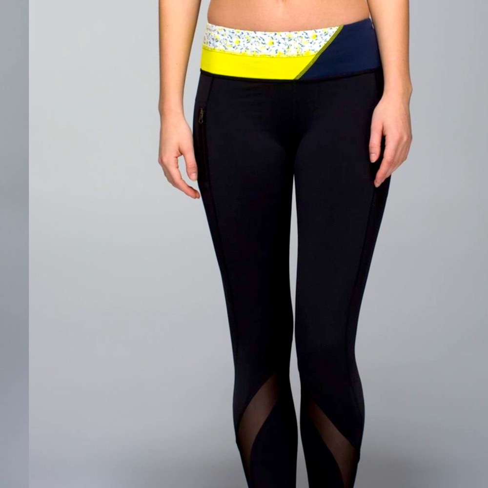 Lululemon Athletica Black and Yellow Leggings with Slim Fit Size Small